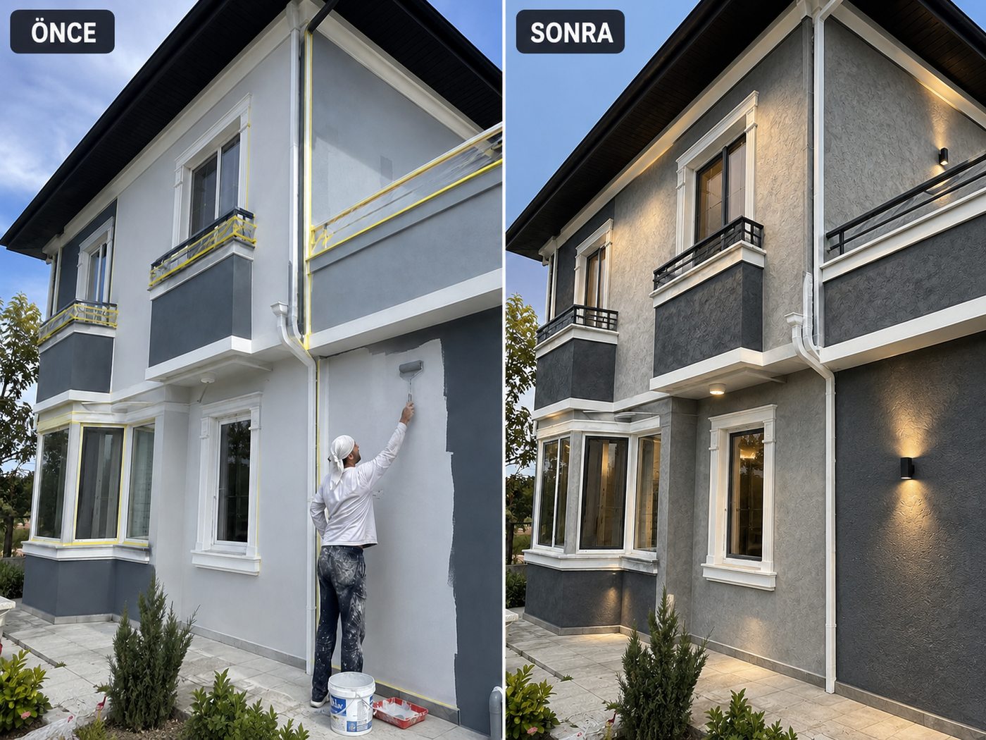 Konak dış cephe boya öncesi ve sonrası