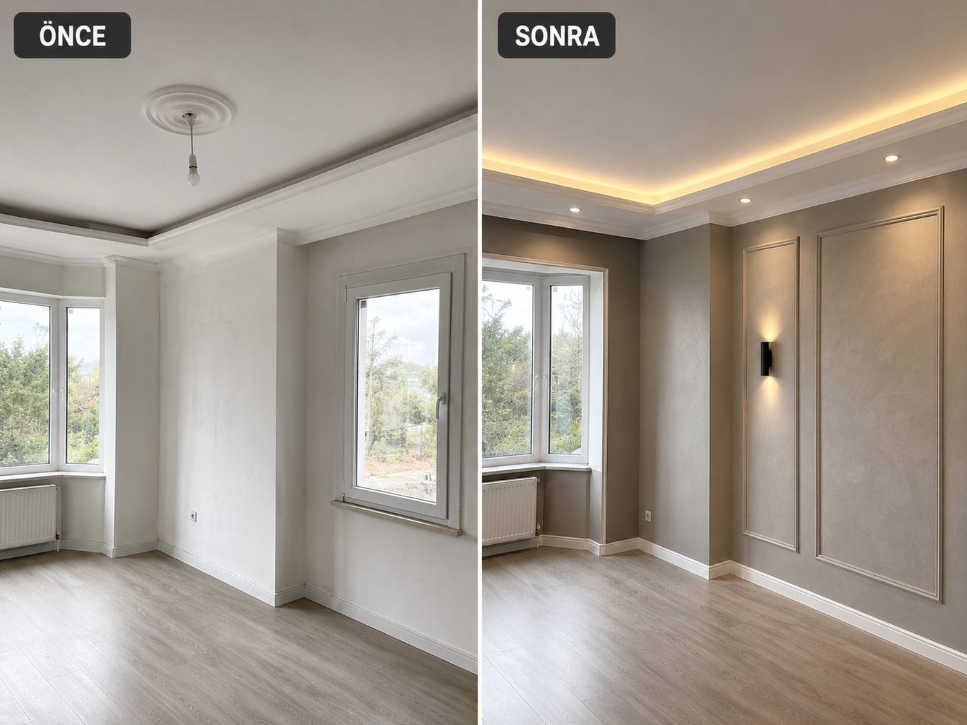 Konak iç cephe boya öncesi ve sonrası